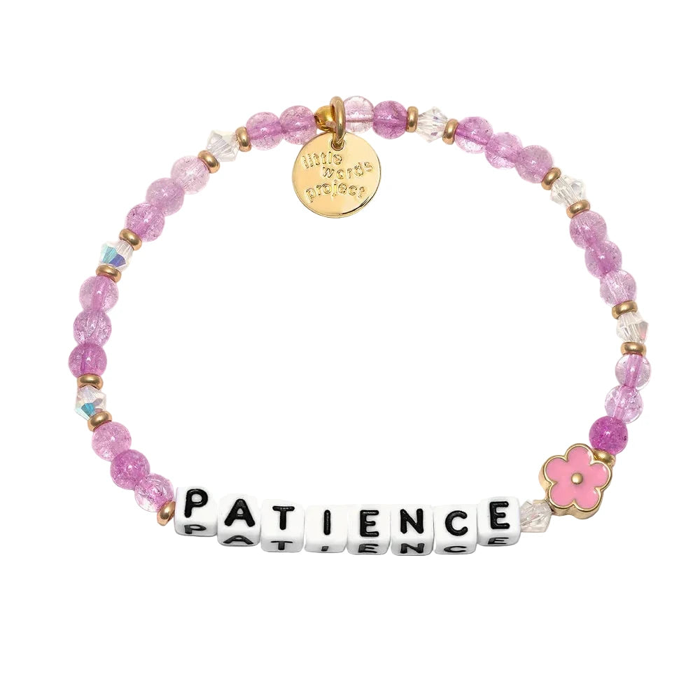 Patience Flower bracelet S/M pink inspirational word bracelet