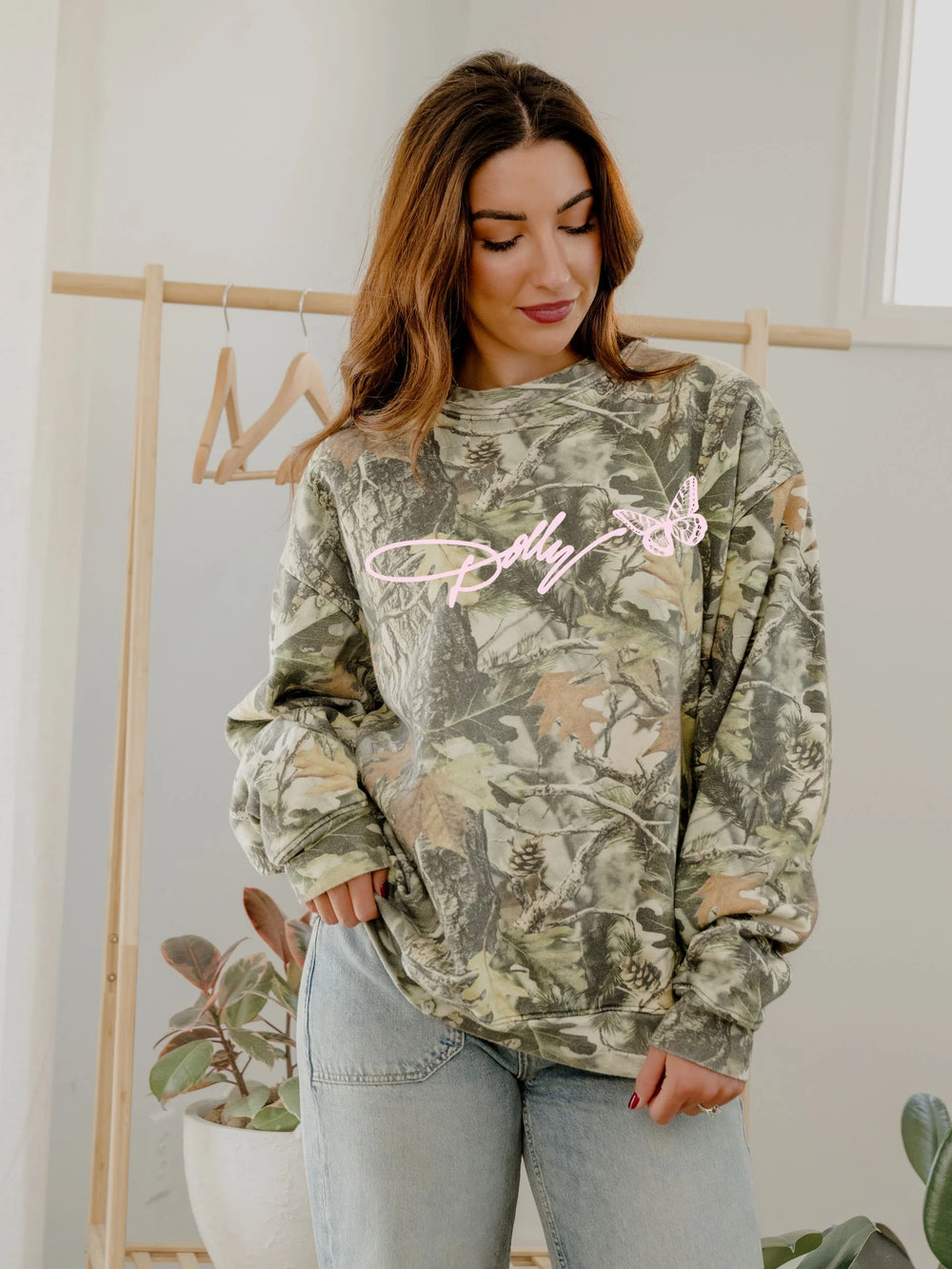 Dolly Parton Signature Script Camo Sweatshirt