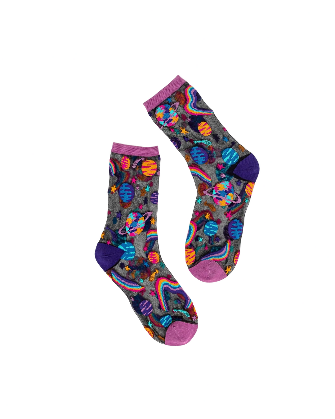 black sheer socks with planets and stars