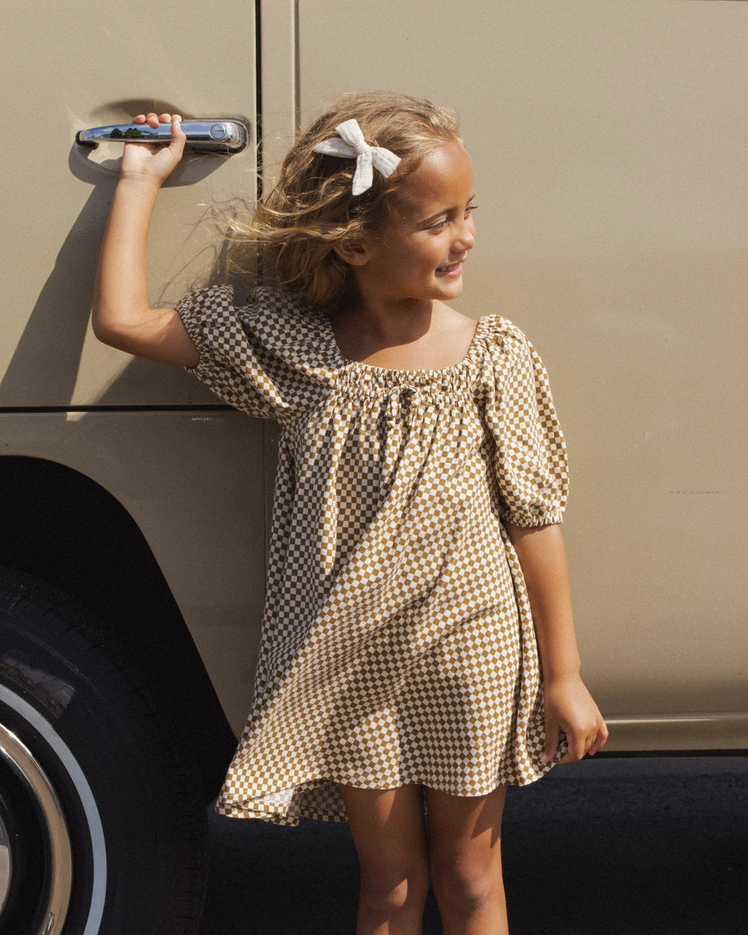 Sabrina Mini Dress Ocre Check 6-7Y