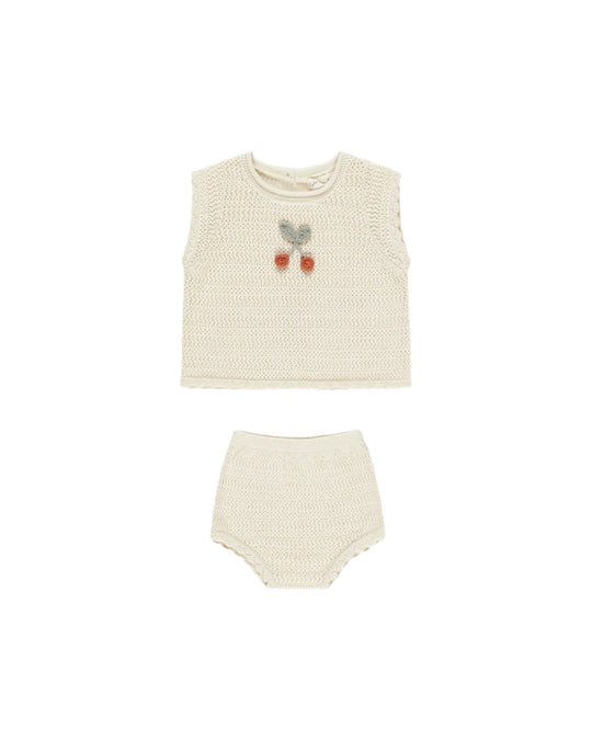 Rylee + Cru - Cherries Scallop Knit Baby Set