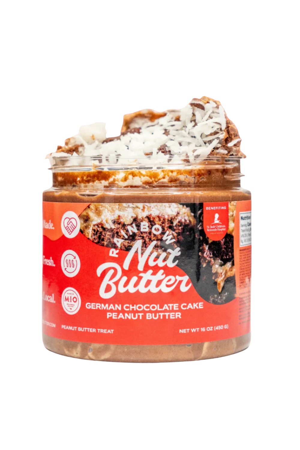 Jar of Rainbow Nut Butter German Chocolate Cake Peanut Butter