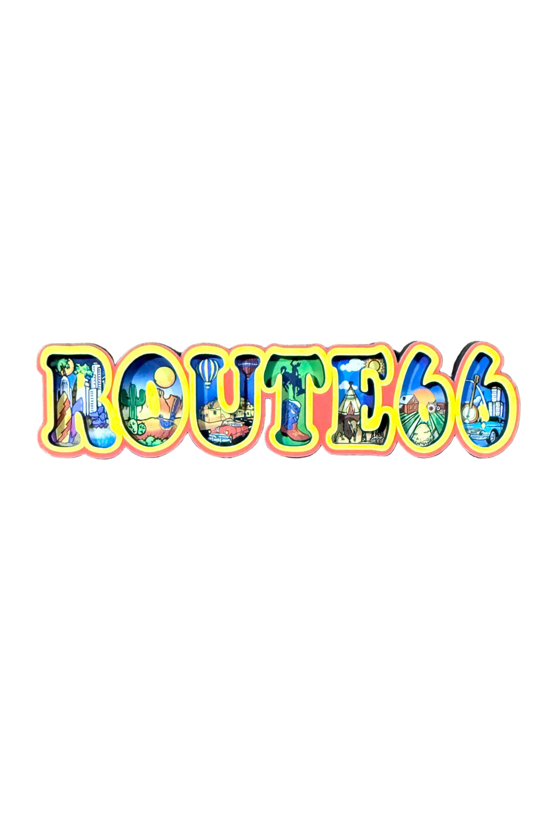 Route 66 3D souvenir magnet with colorful retro design