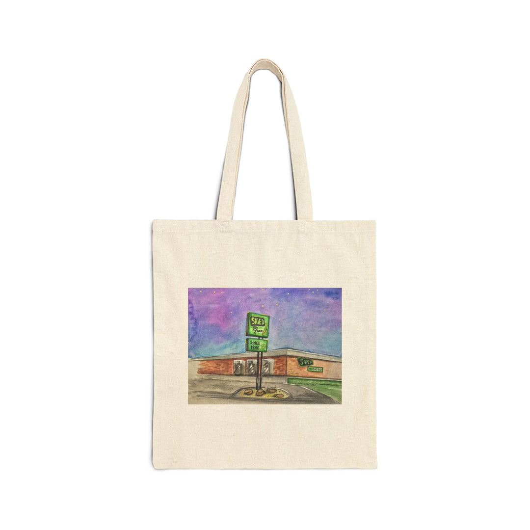 Canvas tote with Saied Music Company hand-drawn design
