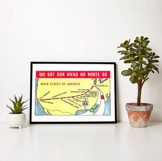 12.5" x 18" Map of Route 66 Art Print