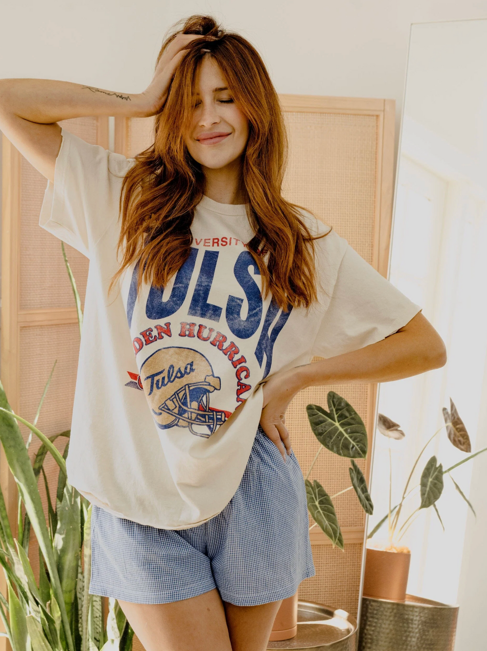 University Of Tulsa TU Est. Helmet Off White Thrifted Tshirt