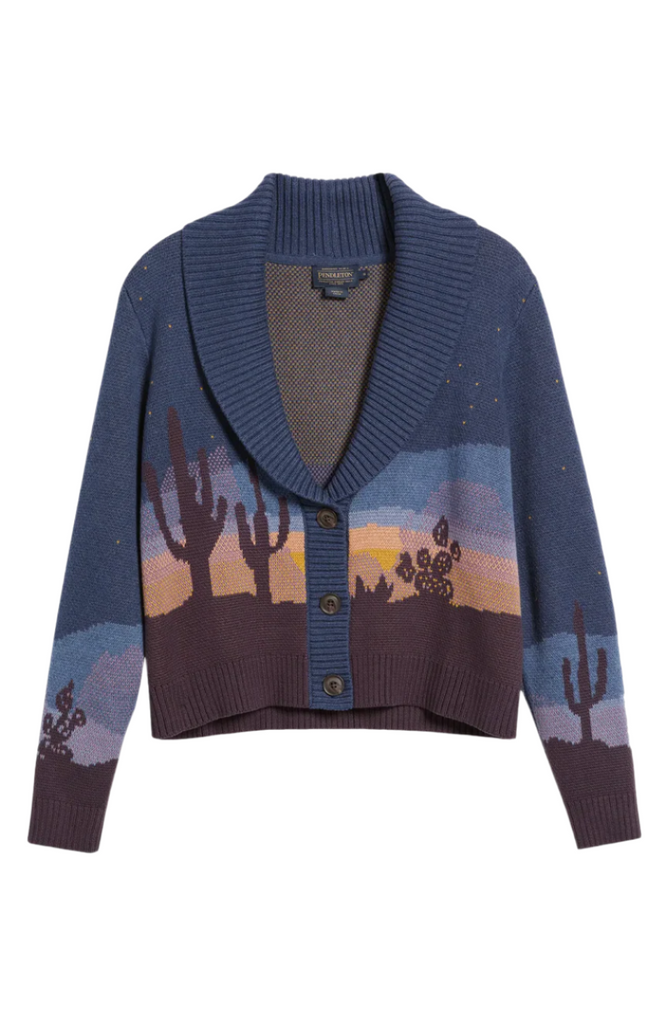 Cardigan Laine Vintage Pendleton - Modèle Navy Et Rouge à Motifs, Taille M