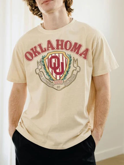 OU Sooners Striped Crest Off White Tshirt