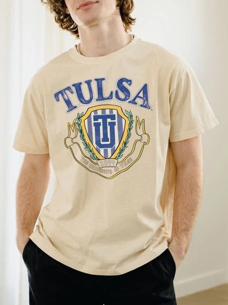 University of Tulsa Striped Crest Off White Tshirt