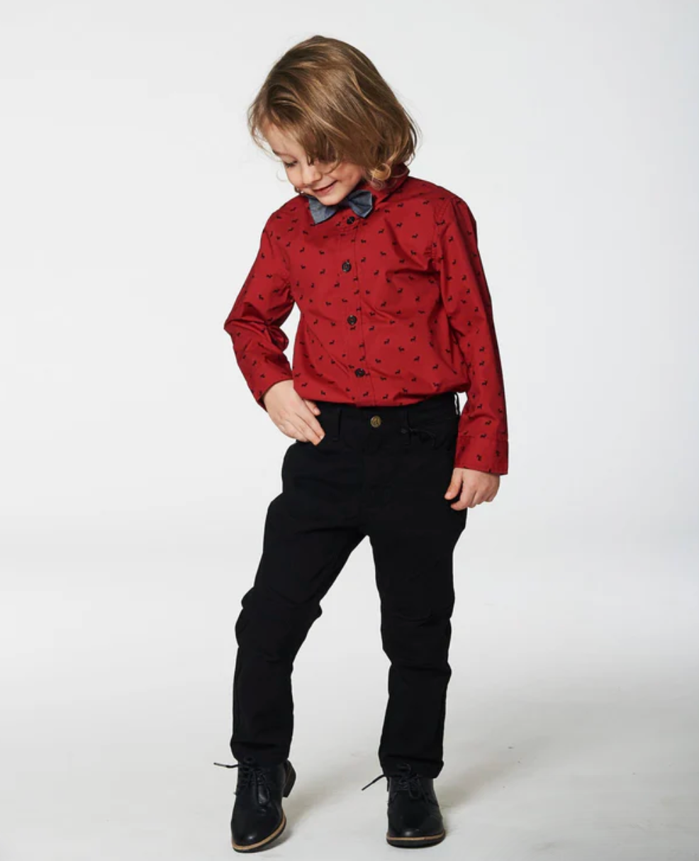 Kid's Holiday Button Down With Bow Tie