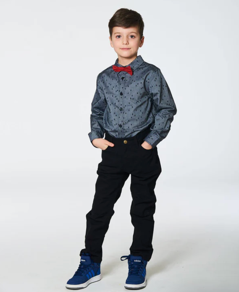 Kid's Holiday Button Down With Bow Tie