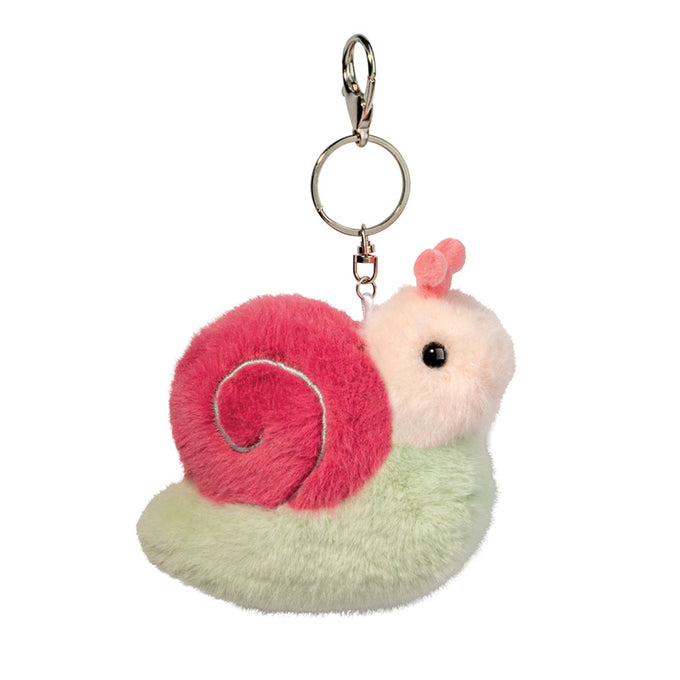 Cute plush snail bag charm with clip for backpacks and purses