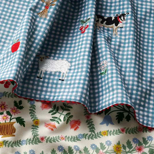 Country Farm Gingham Embroidered Tea Towel