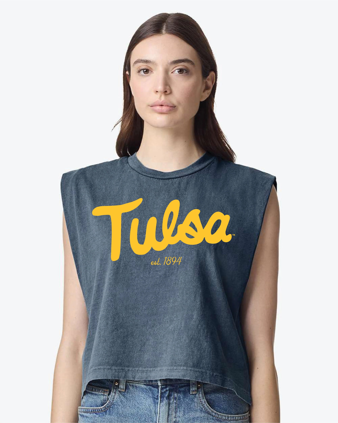 Tulsa Gold Script Navy Muscle Tshirt