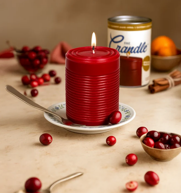 Cranberry sauce shaped candle in can, funny holiday gag gift for foodies