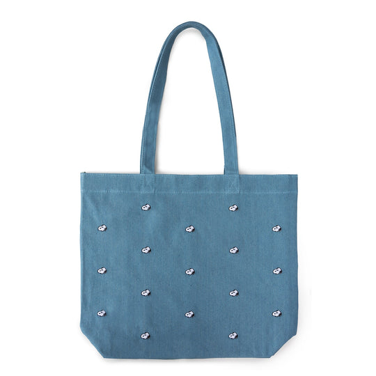 Snoopy Embroidered Tote Bag Denim
