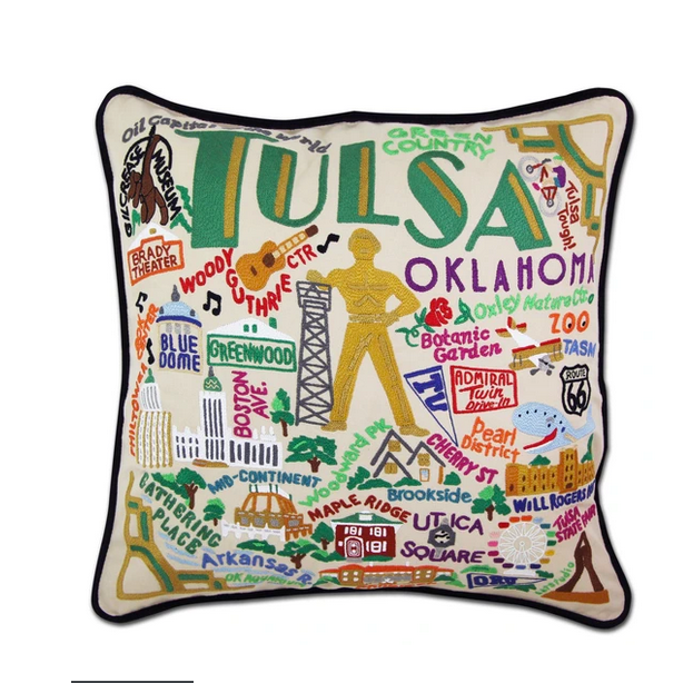 Hand-embroidered Tulsa pillow
