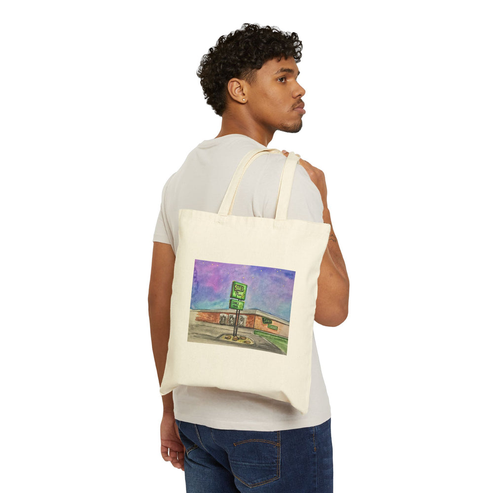 Hand-illustrated Saied Music tote bag from Tulsa