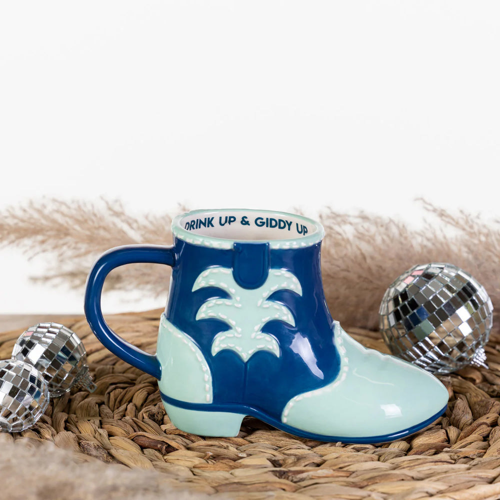 Drink Up And Giddy Up Ceramic Boot Mug