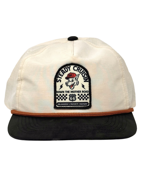 Steady Cruisin Route 66 Patch Hat Cream & Black