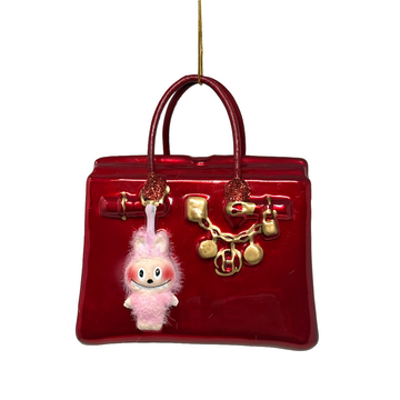 Red Luxe Bag With Monster Keychain Ornament