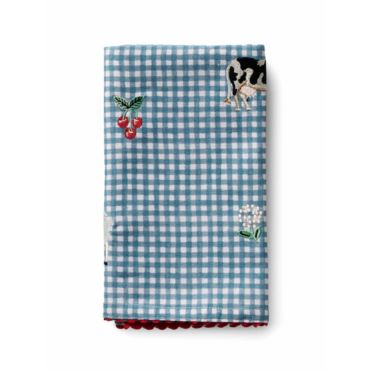 Country Farm Gingham Embroidered Tea Towel