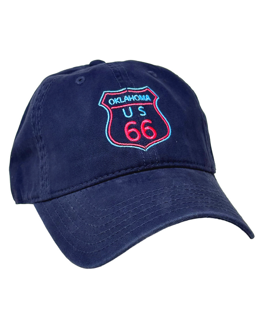 Oklahoma Route 66 Neon Sign Dad Hat Navy