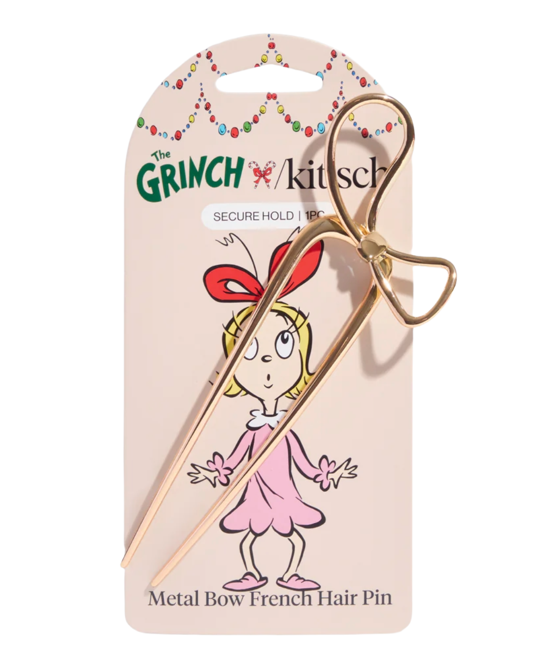 The Grinch Gold Bow French Hair Pin