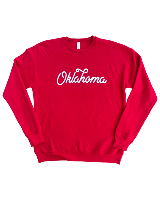 Oklahoma Puffy Script Sweatshirt - Red
