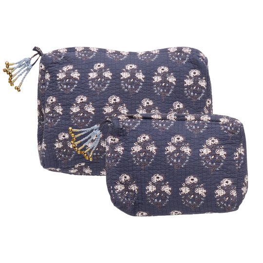 Pink Chicken - Navy Strawflower Quilted Pouch