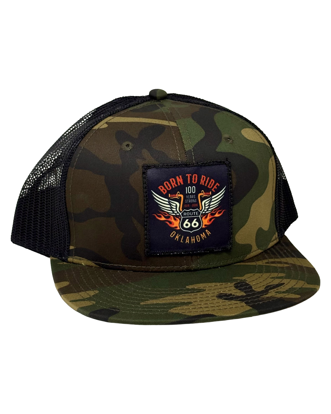 Born To Ride 100 Years Route 66 Patch Hat Camo