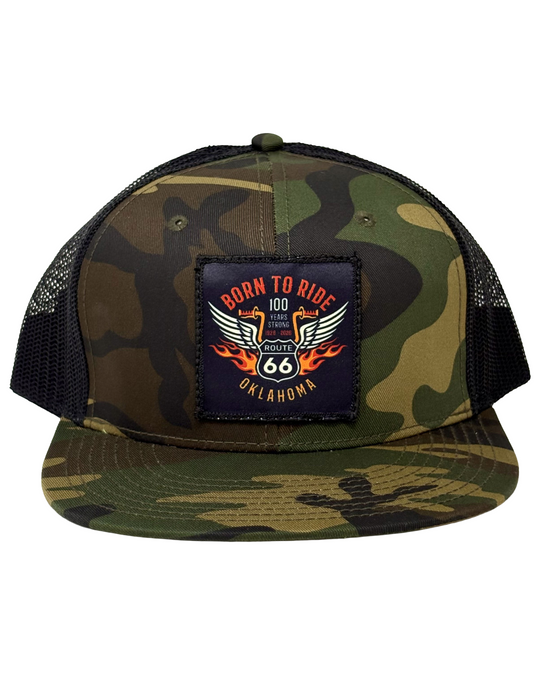 Born To Ride 100 Years Route 66 Patch Hat Camo