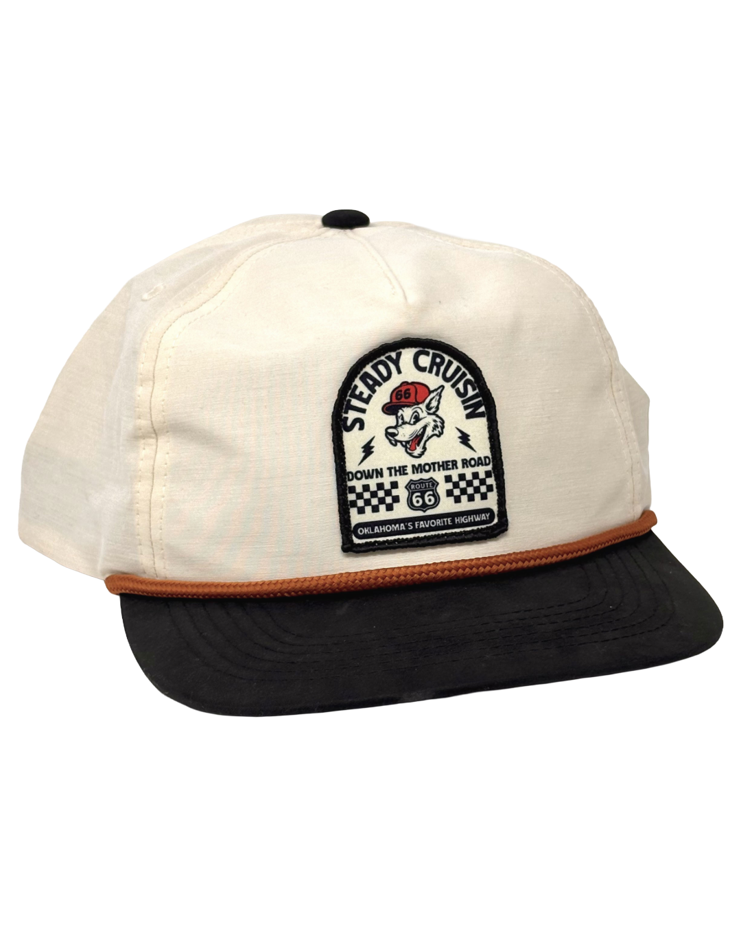 Steady Cruisin Route 66 Patch Hat Cream & Black