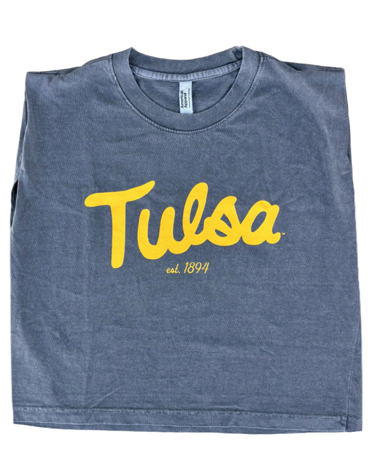 Tulsa Gold Script Navy Muscle Tshirt
