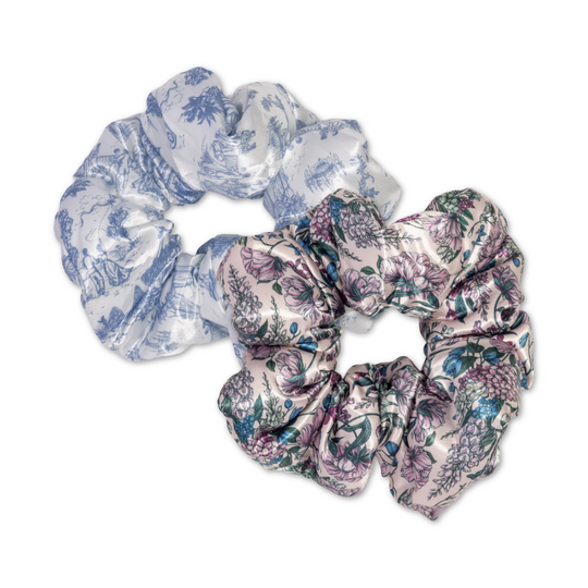 Bridgerton Toile in Bloom Satin Pillow Scrunchies