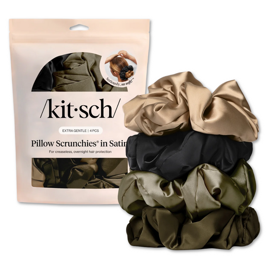 Neutrals Satin Pillow Scrunchies 4 Piece Set
