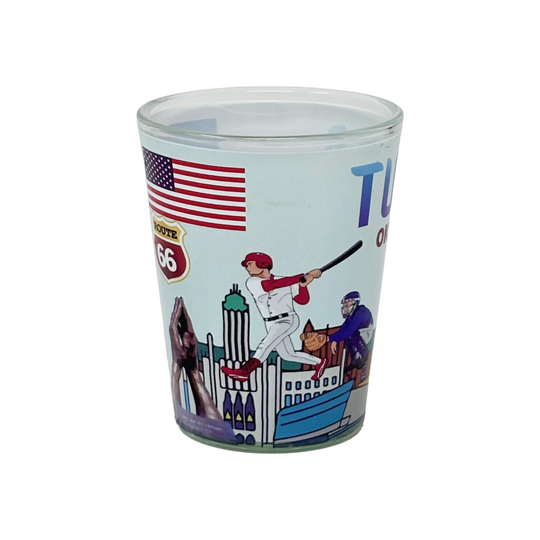 Tulsa Skyline Monuments & Flags Shot Glass