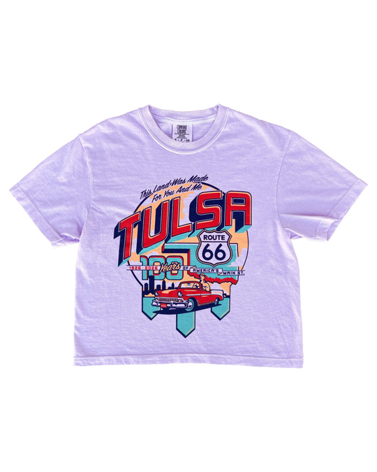 Tulsa Route 66 Classic Car Boxy Cropped Tshirt