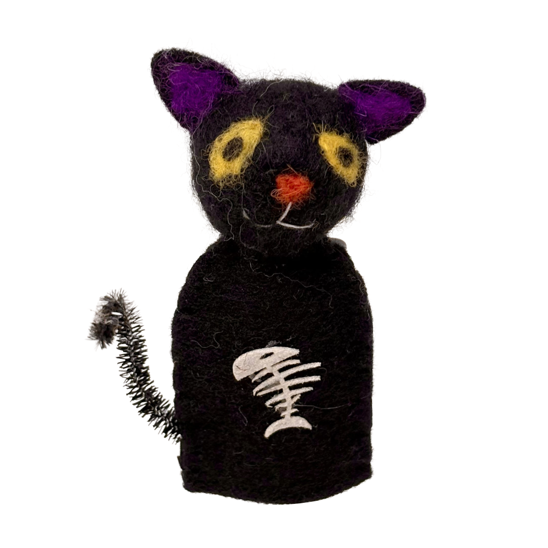 Black Cat Felt Halloween Finger Puppet