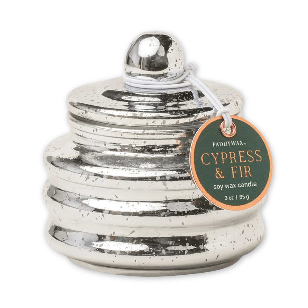 Cypress Fir Beam Silver Mercury Glass Candle 3oz