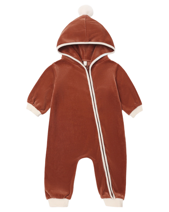 Quincy Mae - Redwood Velour Zip Jumpsuit