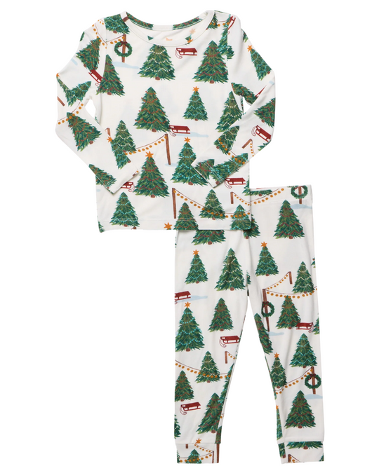 Pink Chicken - Kid's Christmas Tree Farm Bamboo PJ Set