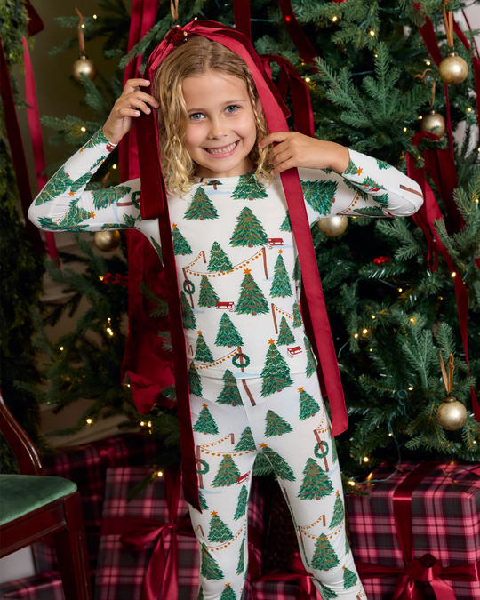 Pink Chicken - Kid's Christmas Tree Farm Bamboo PJ Set