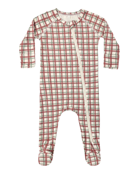 Quincy Mae - Redwood Check Bamboo Zip Footie