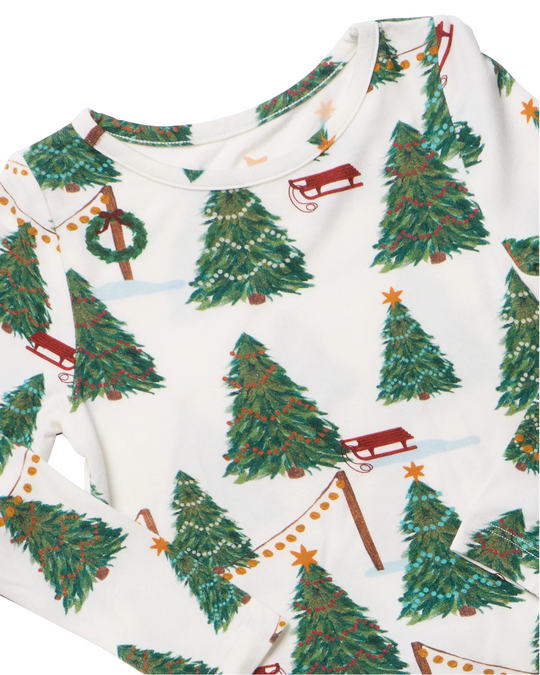 Pink Chicken - Kid's Christmas Tree Farm Bamboo PJ Set
