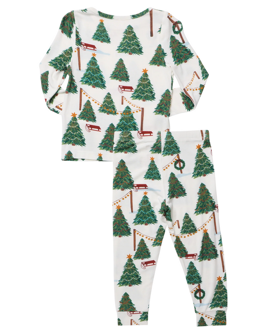 Pink Chicken - Kid's Christmas Tree Farm Bamboo PJ Set