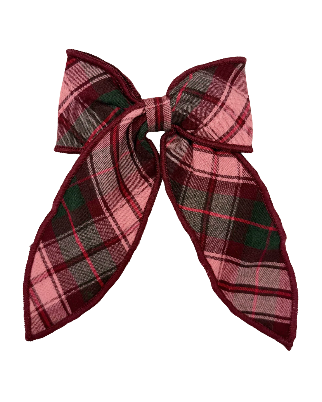 Pink Chicken - Burgundy Tartan Long Tail Hair Bow