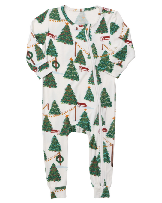 Pink Chicken - Baby Christmas Tree Farm Bamboo Romper