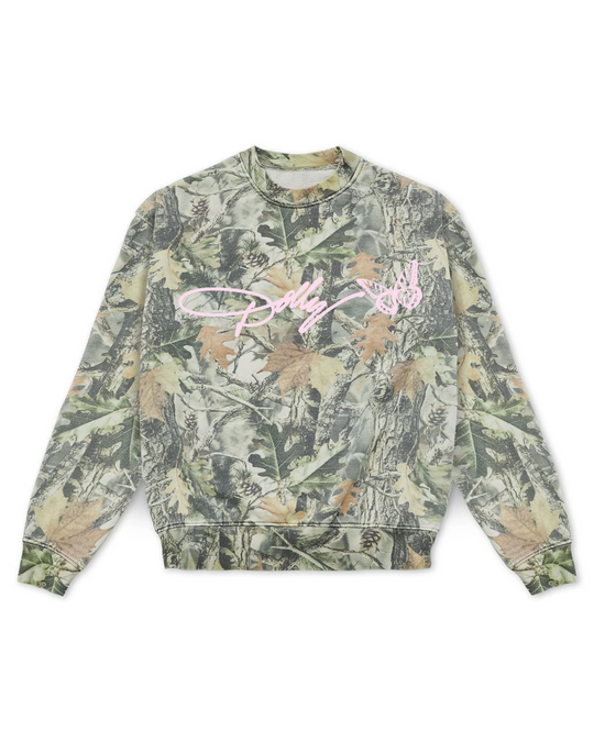 Dolly Parton Signature Script Camo Sweatshirt