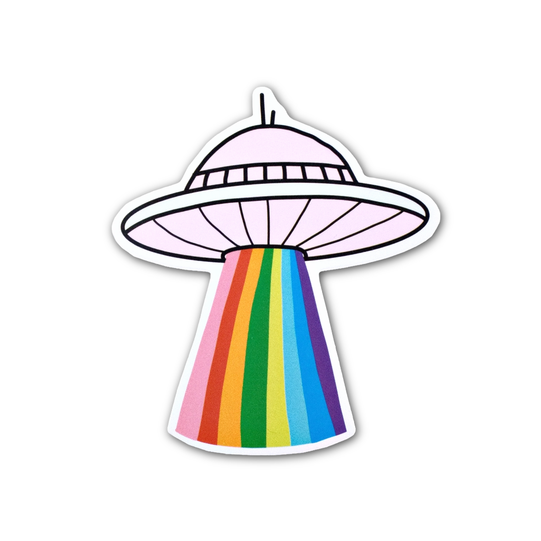 Spaceship UFO Rainbow Vinyl Sticker